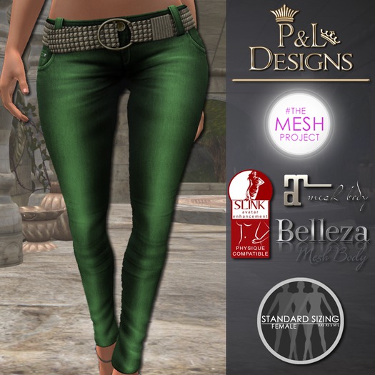 [P&L] - Low-Rise Fitted Pants Single Denim Green