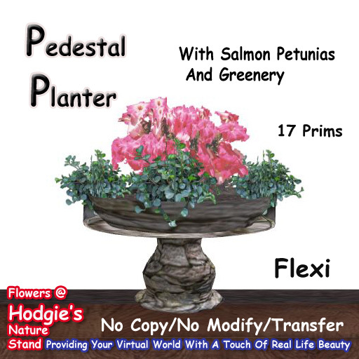 Hodgie's Flowers & Plants  --  Pedestal Planter W/Salmon Petunias and Greenery (Flexi Plants)