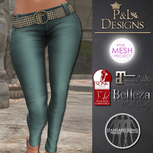 [P&L] - Low-Rise Fitted Pants Single Denim Green Light