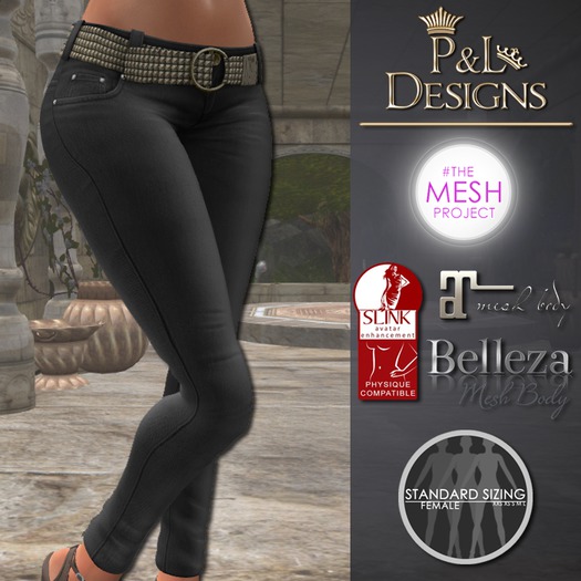 [P&L] - Low-Rise Fitted Pants Single Denim Grey Dark