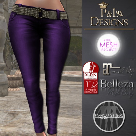[P&L] - Low-Rise Fitted Pants Single Denim Purple