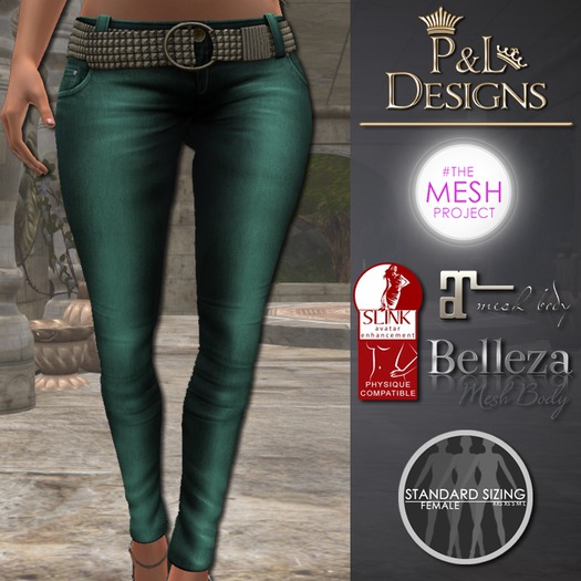 [P&L] - Low-Rise Fitted Pants Single Denim Teal