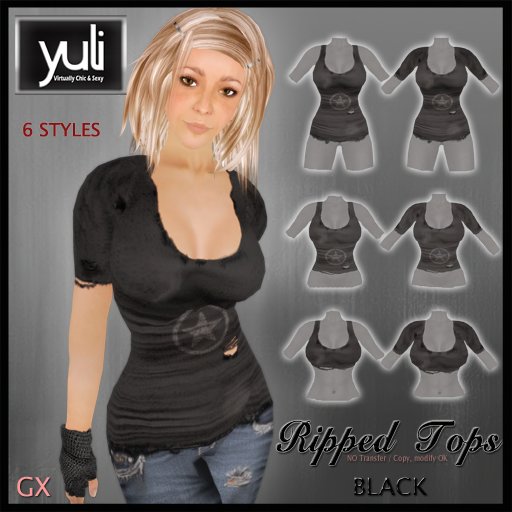(Yuli) GX- Ripped BLACK Tops