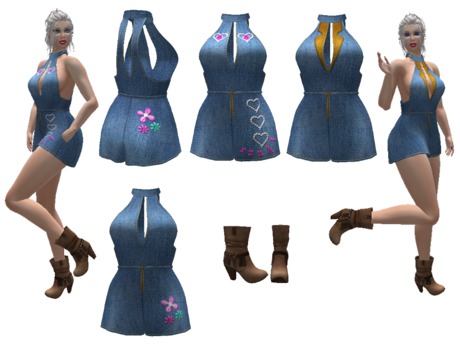 denim jumpsuit with boots