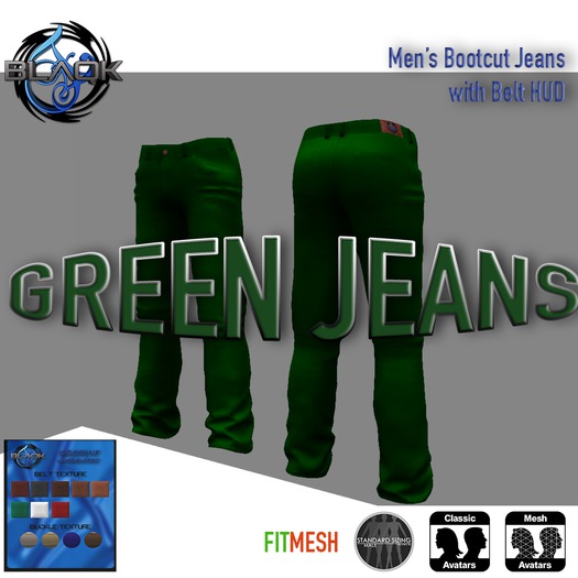 Green Bootcut Jeans w/ Belt HUD