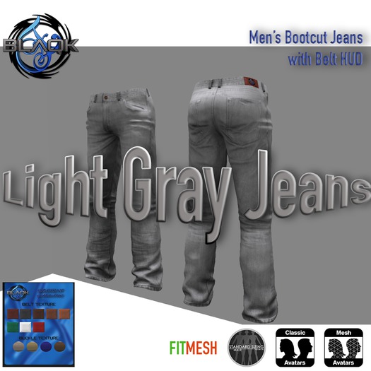 Light Gray Bootcut Jeans w/ Belt HUD