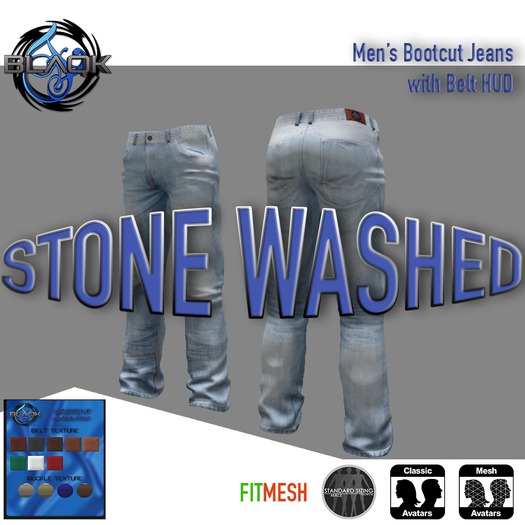 Stone washed Bootcut Jeans w/ Belt HUD