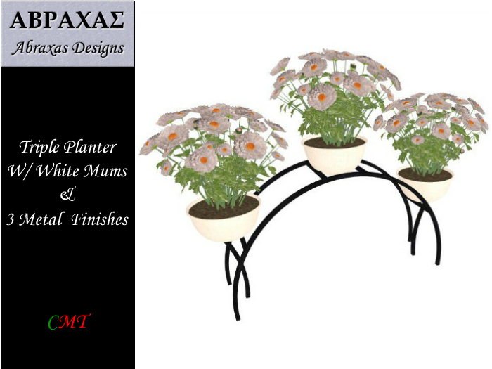 AD Triple Planter - White Mums
