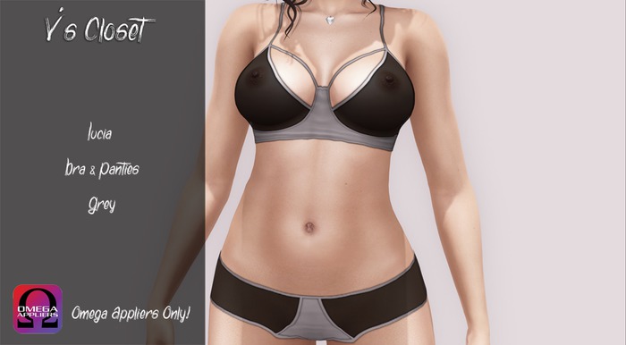 {V's} Lucia Bra & Panties Set - Grey - Omega {Boxed}