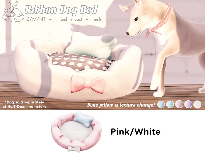 +Half-Deer+ Ribbon Dog Bed [Pink+White]