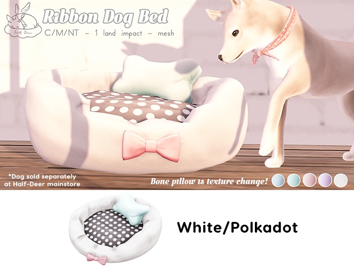 +Half-Deer+ Ribbon Dog Bed [White+Polkadot]