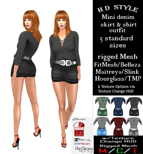 Mini denim skirt & shirt with Texture Change HUD