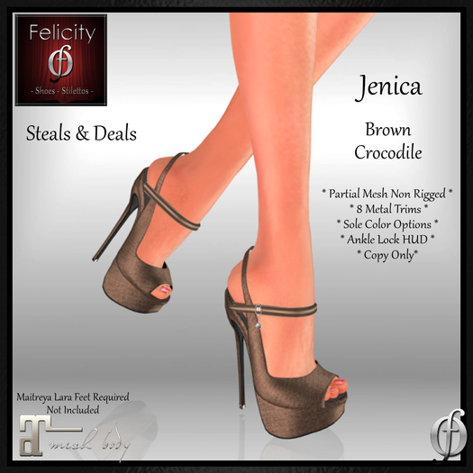 SALE *Felicity* Jenica Stilettos - Brown Crocodile High Heel Shoes Pumps (8 Metal Trim, Sole Option) for Maitreya