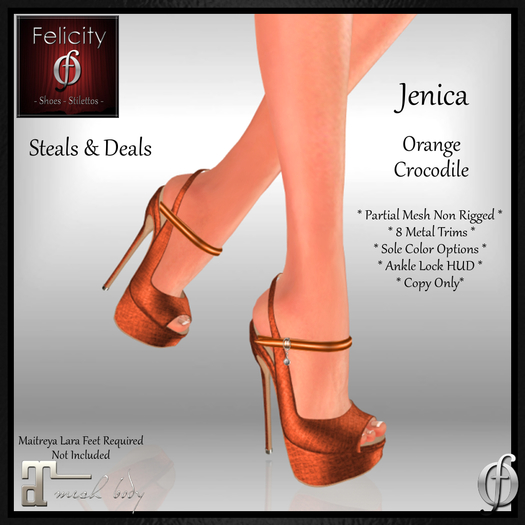 SALE *Felicity* Jenica Stilettos - Orange Crocodile High Heel Shoes Pumps (8 Metal Trim, Sole Option) for Maitreya