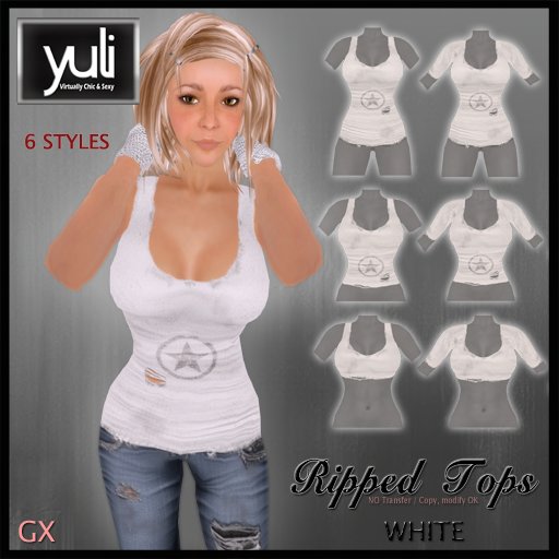 (Yuli) GX- Ripped WHITE Tops