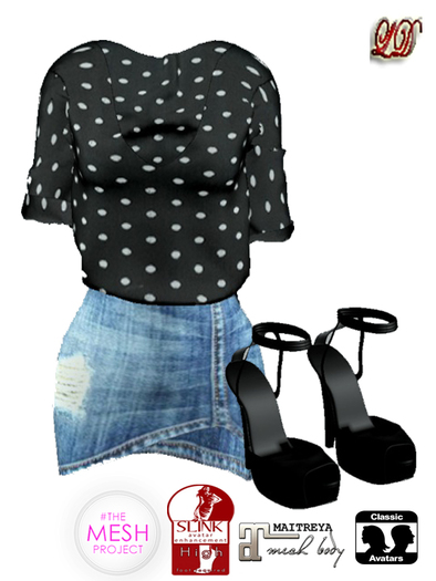{LD}Clothing-Ragged Outfit With Shoes/Polka dot
