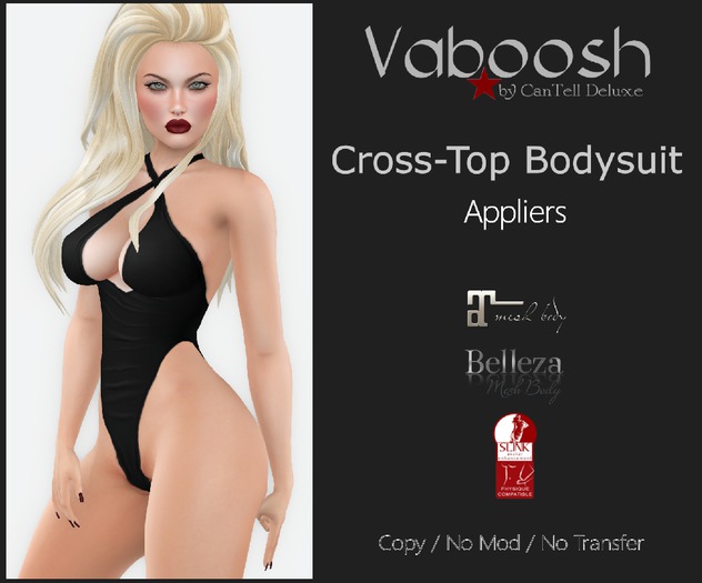 Vaboosh - Cross-Top Bodysuit Appliers - Black - Belleza/Maitreya/SLink