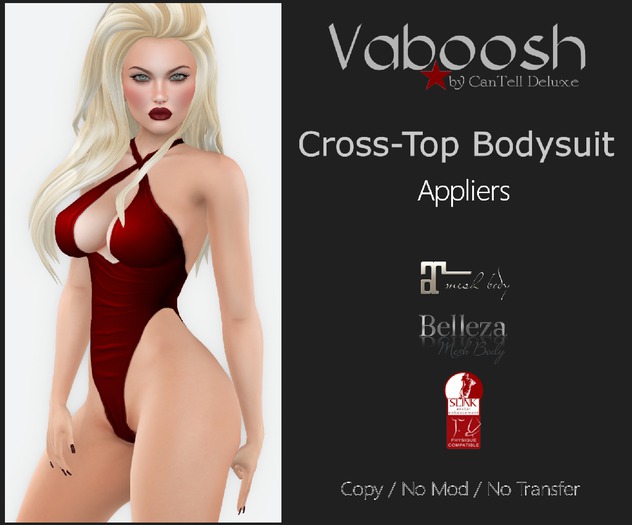 Vaboosh - Cross-Top Bodysuit Appliers - Red - Belleza/Maitreya/SLink