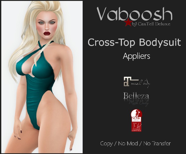 Vaboosh - Cross-Top Bodysuit Appliers - Teal - Belleza/Maitreya/SLink
