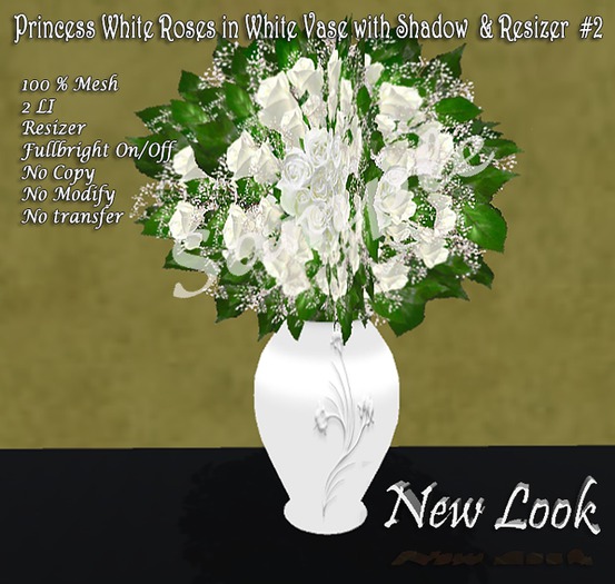 Princess White Roses in a White Vase #2 - Mesh w/Resizer 2LI bx