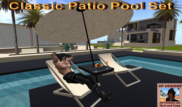Pool/Patio Set Classic set with light  Totally 14  prims