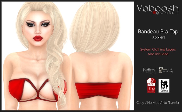 	Vaboosh - Bandeau Bra Top Appliers - Red - Belleza/Maitreya/Slink/WowMeh