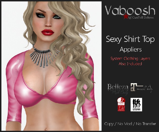 Vaboosh - Sexy Shirt Top Appliers - Pink - Belleza/Maitreya/Slink/WowMeh