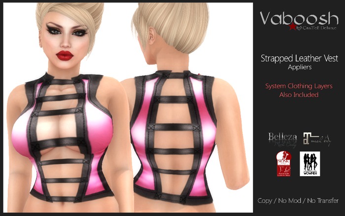 Vaboosh - Strapped Leather Vest Appliers - Pink - Belleza/Maitreya/Slink/WowMeh