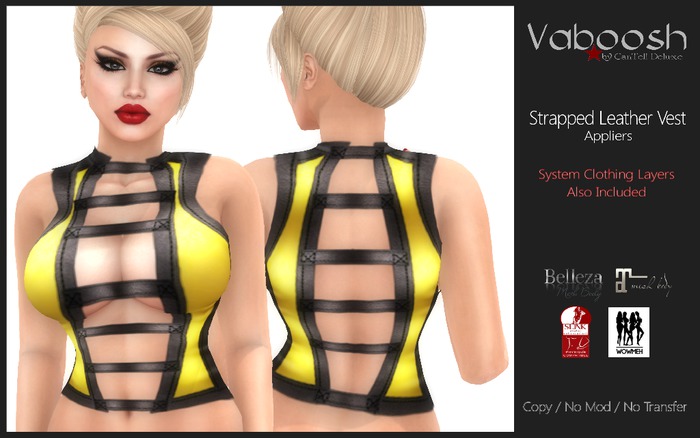 Vaboosh - Strapped Leather Vest Appliers - Yellow - Belleza/Maitreya/Slink/WowMeh