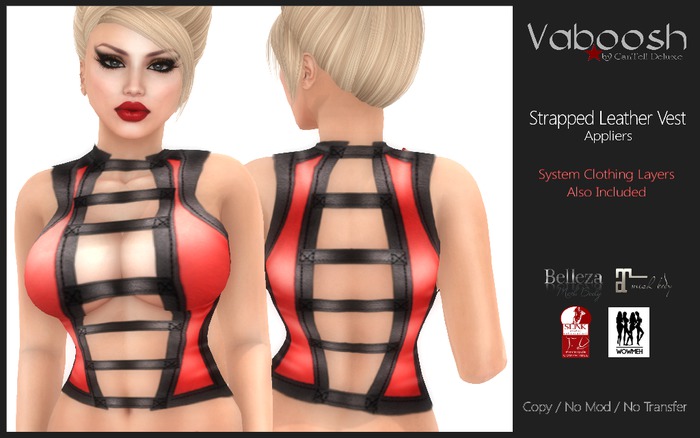 Vaboosh - Strapped Leather Vest Appliers - Red - Belleza/Maitreya/Slink/WowMeh