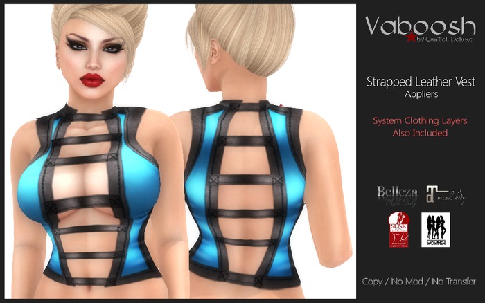 Vaboosh - Strapped Leather Vest Appliers - Blue - Belleza/Maitreya/Slink/WowMeh