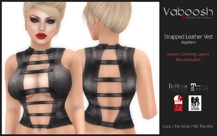 Vaboosh - Strapped Leather Vest Appliers - Black - Belleza/Maitreya/Slink/WowMeh