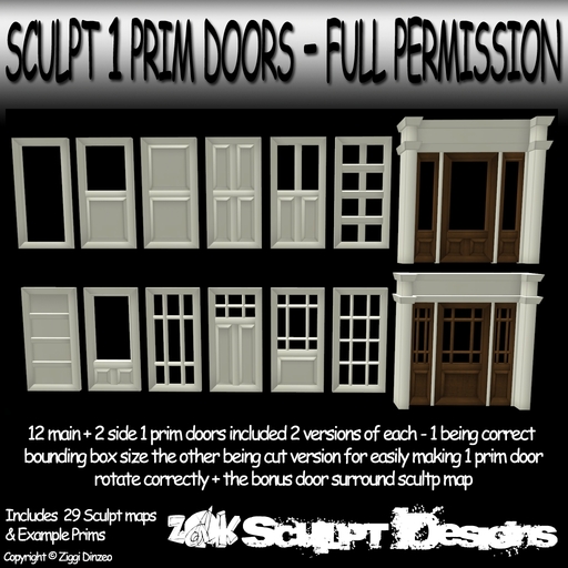 Z@K Sculpted 1 prim Door  - Full Perm - Prefab