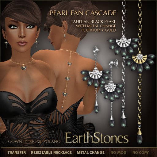 Pearl Necklace & Earrings by EarthStones Pearl Fan Cascade - Tahitian Black Pearl Necklace & Earrings
