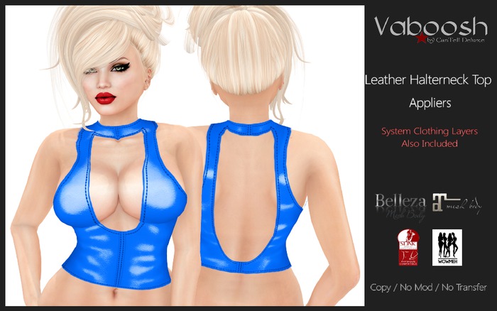 Vaboosh - Leather Vest Appliers - Blue - Belleza/Maitreya/Slink/WowMeh