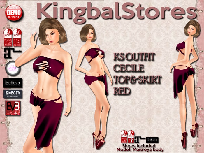 150 KS OUTFIT CECILE TOP&SKIRT RED