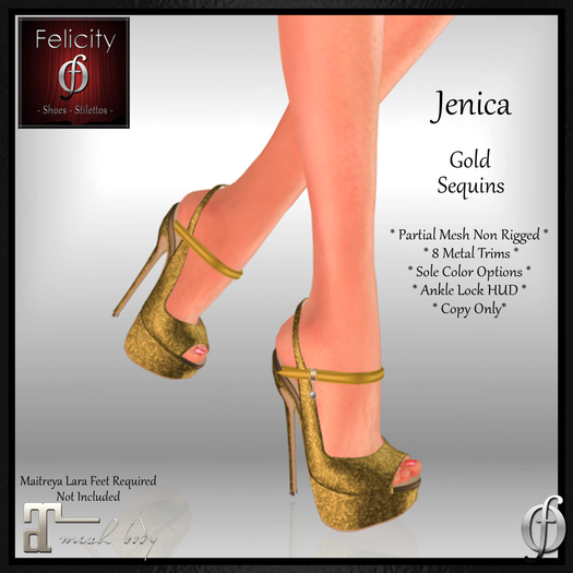 *Felicity* Jenica Stilettos - Gold Sequins High Heel Shoes Open Toe Pumps (8 Metal Trim, Sole Option) for Maitreya