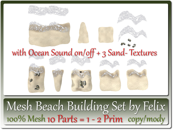 Mesh Beach Building Set by Felix 10 Parts=1-2 Prim each copy-mo