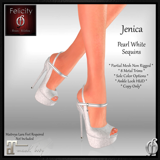 *Felicity* Jenica Stilettos - Pearl White Sequins High Heel Shoes Open Pumps (8 Metal Trim, Sole Option) for Maitreya