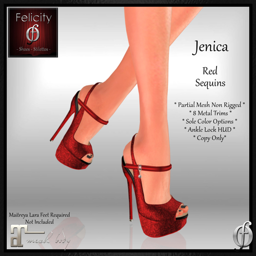 *Felicity* Jenica Stilettos - Red Sequins High Heel Shoes Open Toe Pumps (8 Metal Trim, Sole Option) for Maitreya