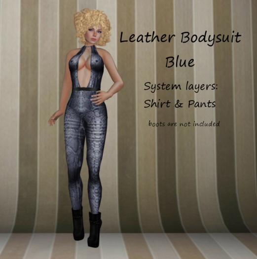 Leather Bodysuit Snakeskin - Blue