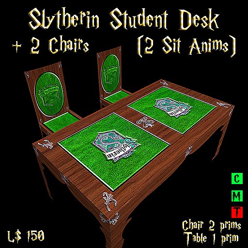 Slytherin Student Desk & 2 Chairs(Boxed) (Harry Potter)