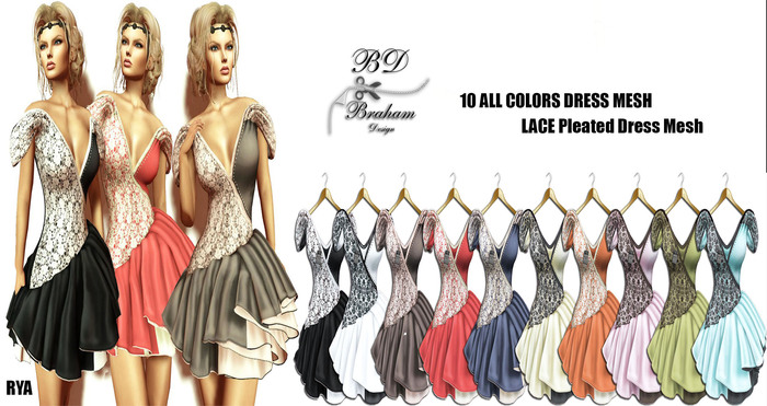 Braham Design 10 All Colors Rya Pleated Dress Mesh
