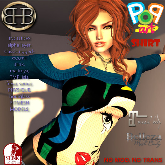 !!BHB!! POP ART OFF THE SHOULDER TOP V2 (CLASSIC, SLINK, MAITREYA, BELLEZA, TMP FITMESH) 