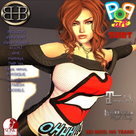 !!BHB!! POP ART OFF THE SHOULDER TOP (CLASSIC, SLINK, MAITREYA, BELLEZA, TMP FITMESH) 
