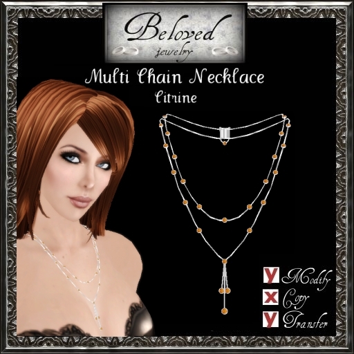 Beloved Jewelry : Silver Multi Chain Necklace-Bezel Citrine
