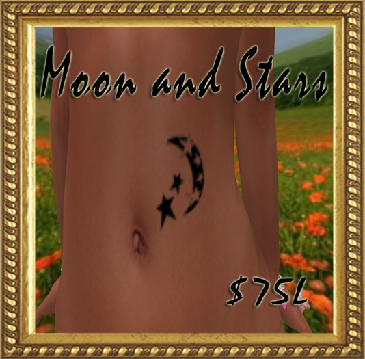 Ink Blots    Moon and Stars Belly Tattoo in 3 Layers