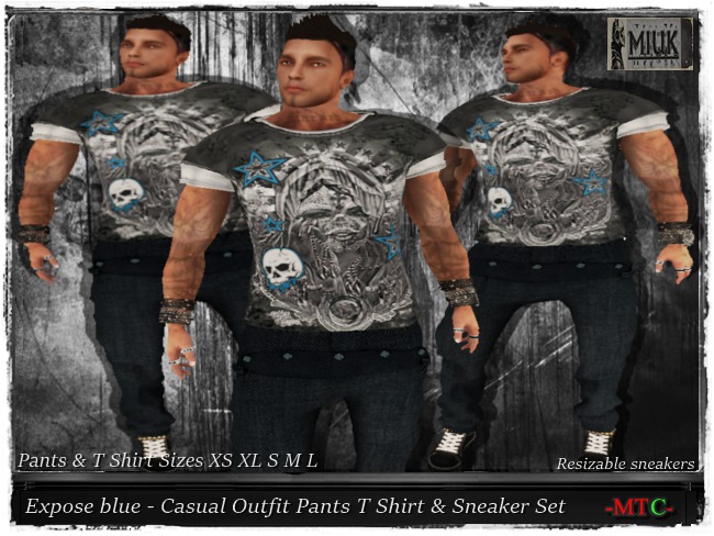 MIUK - Expose blue - Casual Outfit Pants  T Shirt & Sneaker Set