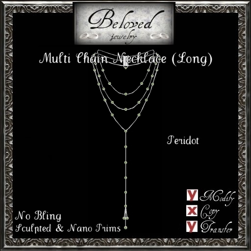 Beloved Jewelry : Silver Multi Chain Necklace (Long)-Bezel Peridot