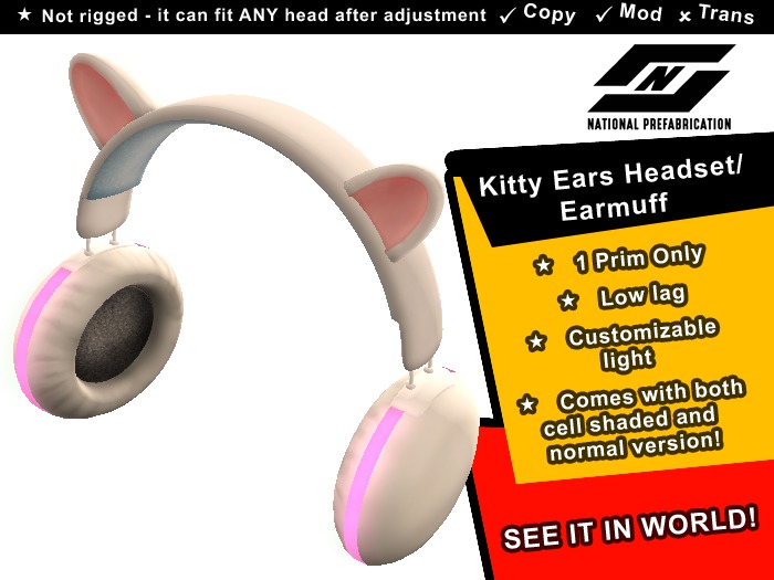 ![YN] Neko Kitty Cat Ears Headset/Earmuff + Texutres 1 prim